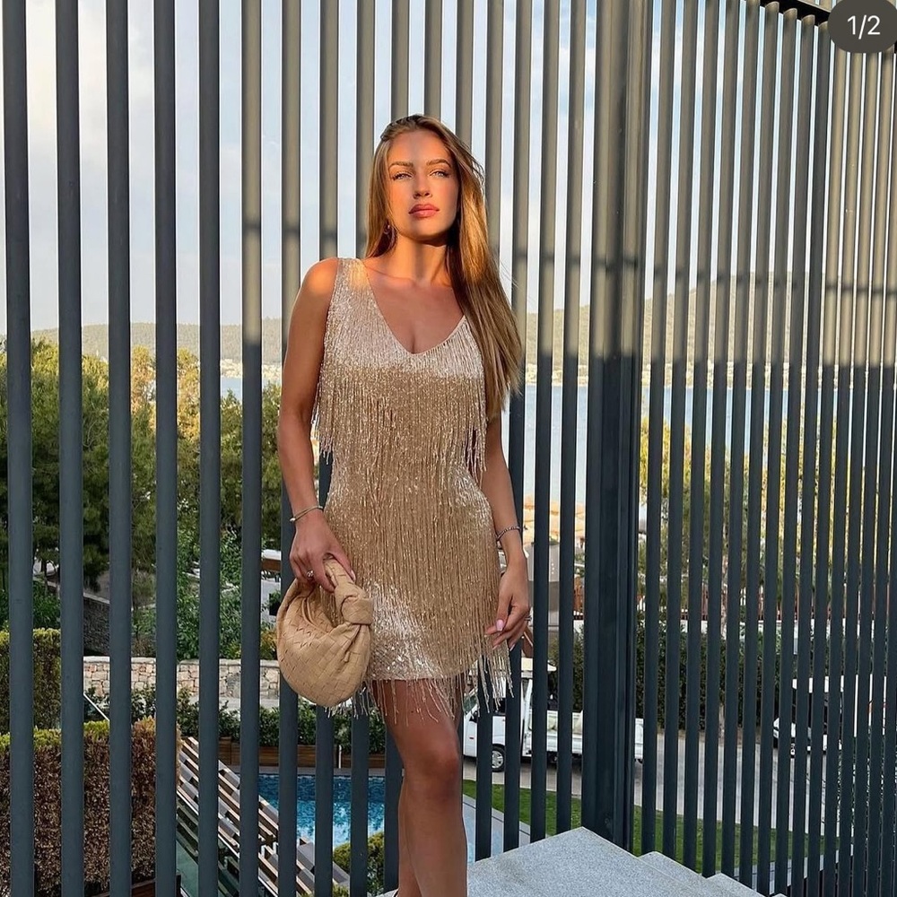 Nadine Merabi Sadie champagne dress
